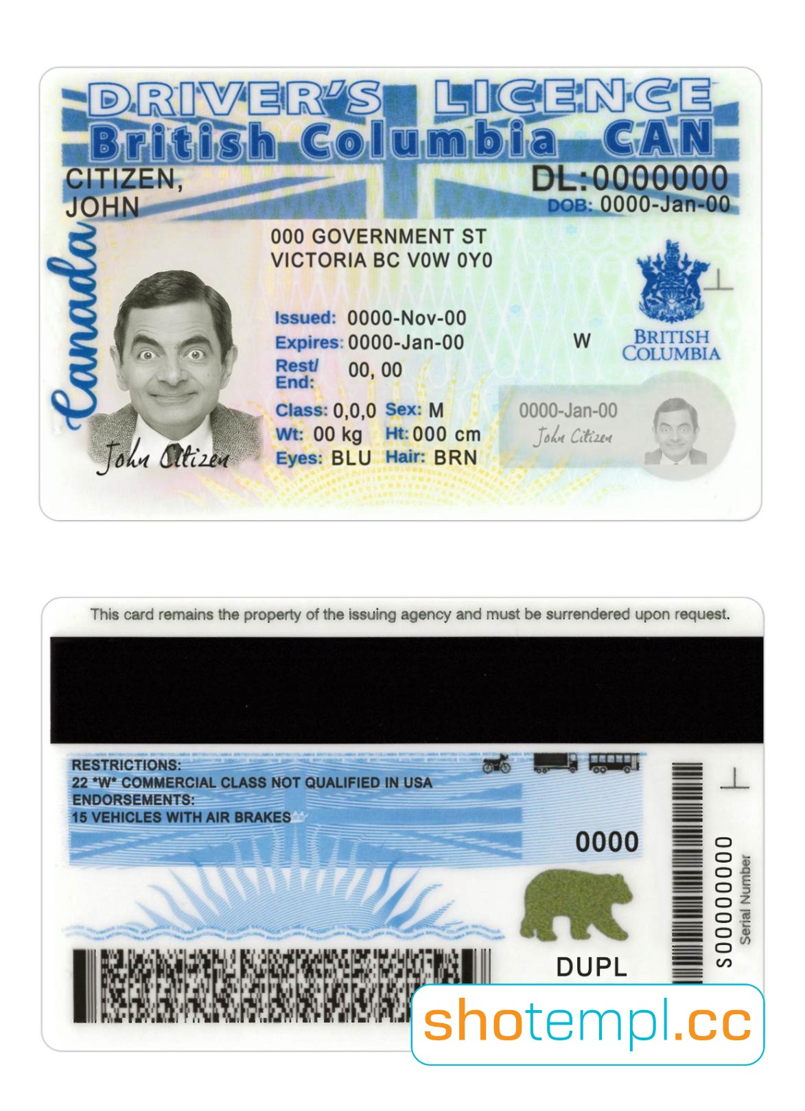 British Columbia Driver License PSD Template